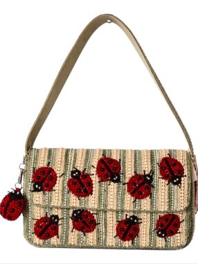 🐞🔹️Made In India 🔹️Beaded Ladybug Embellished Shoulder Bag - Cream/Red